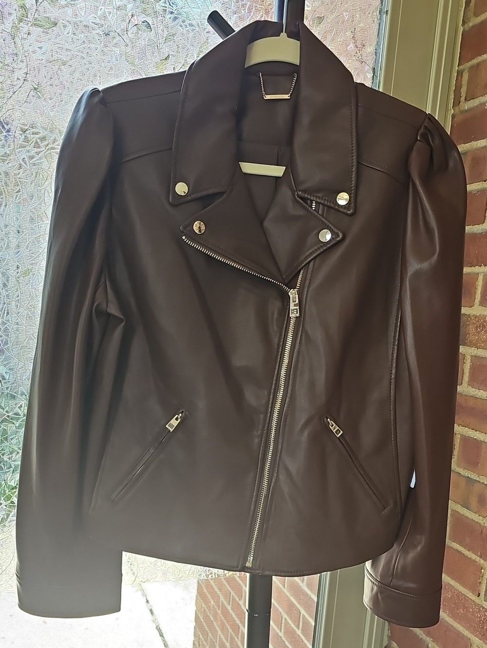 Chico's Brown Faux Leather Moto Jacket - Women's Stylish Biker Coat